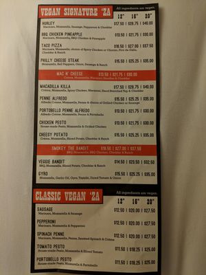 Vegan menu, back at Ian's Pizza in Milwaukee