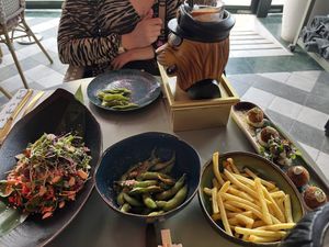 Vegan croquettes, salad, chips, edamame, beast cocktail  at Iroko in Mallorca