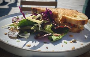 Korean (chickpea) melt toastie  at Burridge's in Torquay