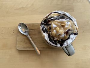 Peanut butter oat mocha (vegan!)  at Burridge's in Torquay