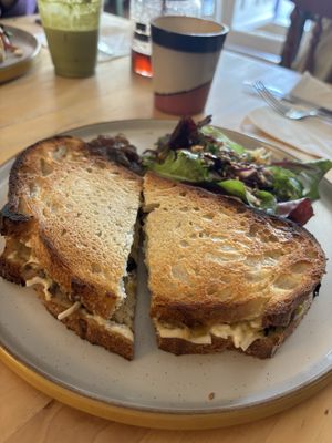 Vegan leek and mushroom cheese toastie  at Burridge's in Torquay