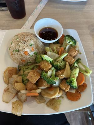 Stir fry tofu, vegan fried ricee  at Phở Street Cafe in Wylie