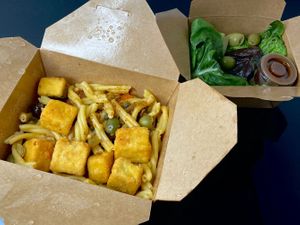pasta alla caponata + crispy tofu + side salad - ricotta (takeout) at Due' Cucina  in Seattle