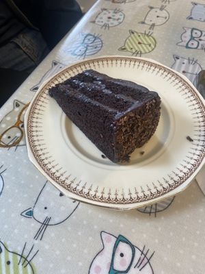 Vegan chocolate fudge cake (today’s special)  at Manx Cat Café in Douglas