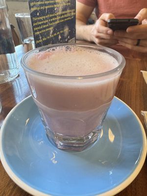 Strawberry soy milk   at Stowaway Kitchen in Denver