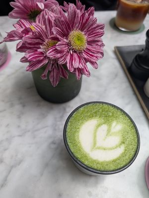 Matcha Latte with oat Milk at Twin Figs in Rovinj
