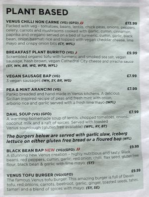 Plant based section of the menu (March 2025)  at The Venus Cafe - Broadsands in Paignton