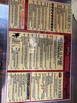 menu  at Pingala Cafe in Burlington