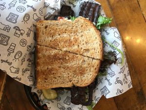 E.L.T. = eggplant bacon, lettuce and tomato at Pingala Cafe in Burlington
