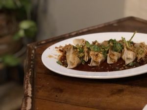 Our favorite dumplings (just a little spicy ?) at Pingala Cafe in Burlington