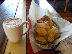Pulled BBQ Jackfruit with Latte (with Maple and Hemp Milk) at Pingala Cafe in Burlington