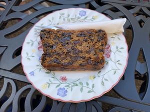 Homemade fruit loaf slice (£3.75)  at Weavers Cottage Tea Garden in Torquay
