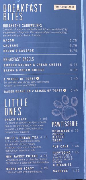 Breakfast, child and dog menu  at Weavers Cottage Tea Garden in Torquay