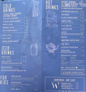 Drinks menu  at Weavers Cottage Tea Garden in Torquay