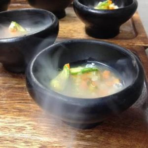 Vegetable consommé  at Urbane Restaurant in Brisbane