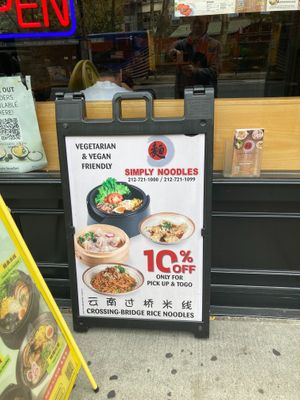 Placard at Simply Noodles in New York City
