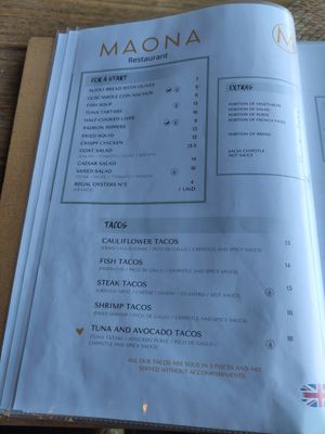 Menu starters at Maona (Nomi) in Mallorca