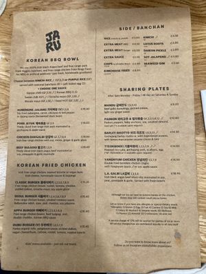 Menu   at Space Jaru in Dublin
