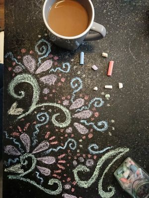 Chalk board tables, tasty vegan pancakes! at Mamma White's Pancake Parlour in Newark