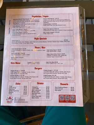 Vegetarian/Vegan Menu  at Hajis in San Jose