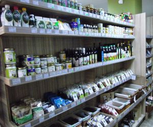 Cocoa milk and butter,vinegar and oils,sauces and pate at Zelen Bio in Sofia