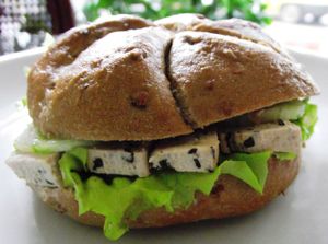 Awesome Vegan Tofu Sandwich  at Zelen Bio in Sofia