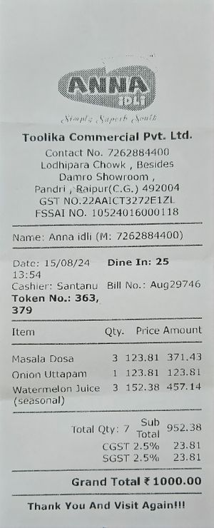  at Anna Idli in Raipur