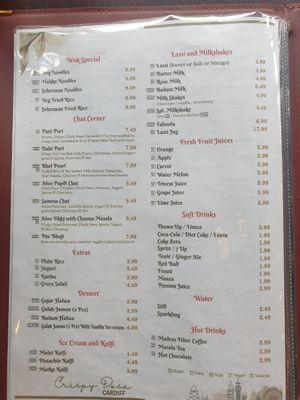 Menu 1 at Crispy Dosa in Cardiff