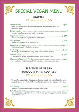 vegan starter and tandoori coures at Cafe India in Benidorm