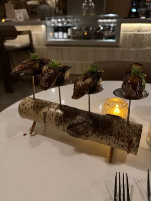 Eggplant nigiri   at Reverie Restaurant and Cocktail Bar in Brooklyn