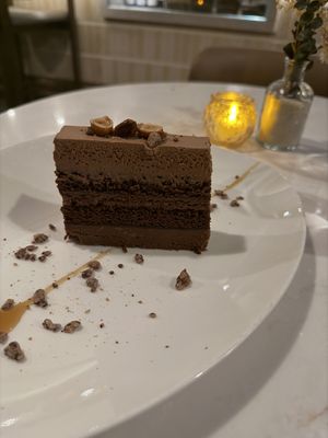 Layered chocolate cake   at Reverie Restaurant and Cocktail Bar in Brooklyn