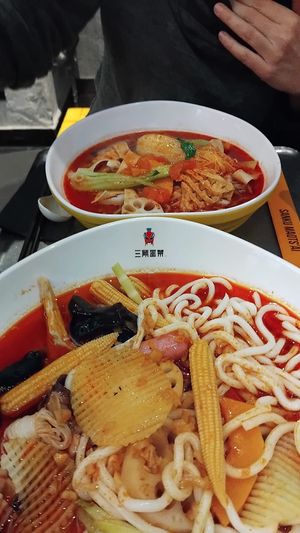 Hotpot with spice Szechuan broth  at Sanku Maots'ai - 三顾冒菜 in Berlin