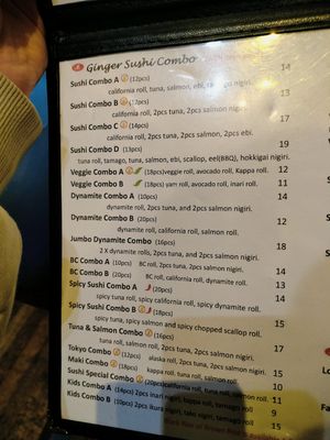 Vegan combos at Ginger Sushi in Vancouver