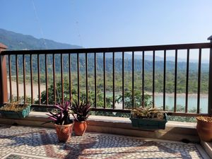 View from the table at The Sitting Elephant in Rishikesh