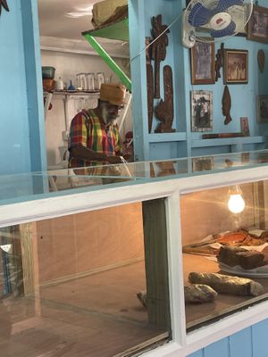 Preparing our meal!   at Mokocho Cuisine in Castries City