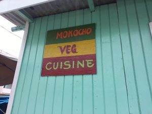 Outside signage at Mokocho Cuisine in Castries City