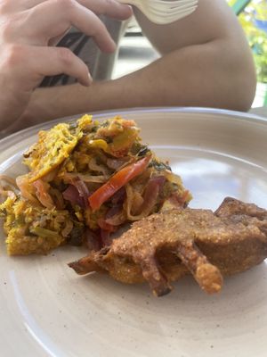 pumpkin pie and fried eggplant  at Mokocho Cuisine in Castries City