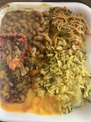 Beans stew ,chow main ,rice  at Mokocho Cuisine in Castries City