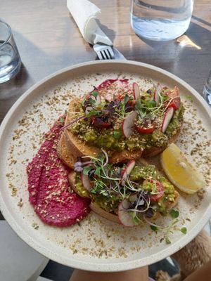 Avo toast at Gather & Grounds Cafe  in Glenelg