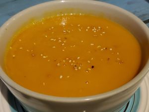 Carrot ginger soup at Vegetariano Mar y Tierra in Tulum