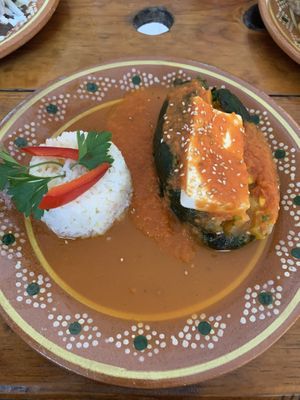 Tofu stuffed Chile Relleno  at Vegetariano Mar y Tierra in Tulum