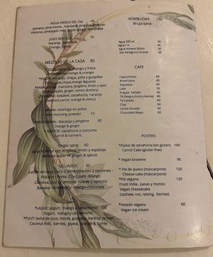 Menu  at Vegetariano Mar y Tierra in Tulum