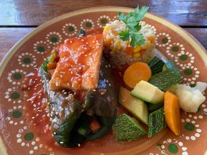 Chile verde (vegan) - was not impressed at Vegetariano Mar y Tierra in Tulum