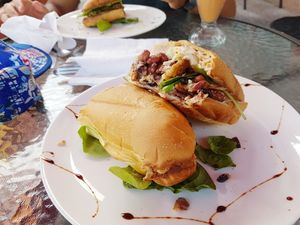 Sandwich with beans, nuts and roasted garlic at Ocean Park Cafe in San Juan