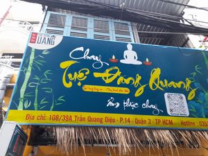 Main sign outside at Tuệ Đăng Quang Vegan Restaurant in Ho Chi Minh City