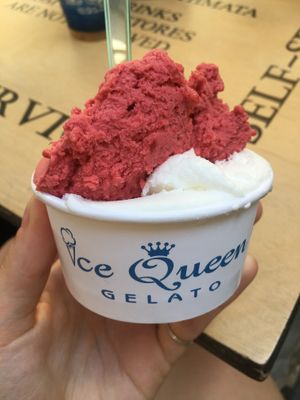 Lemon &strawberry sorbet  at Ice Queen Gelato in Athens