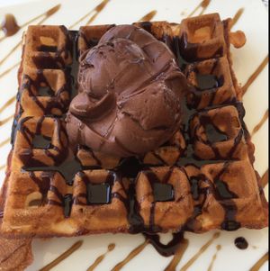 vegan waffle with vegan Nutella and vegan gelato  at Ice Queen Gelato in Athens