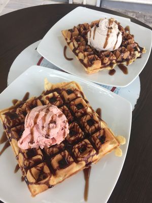 Vegan waffles with ice cream  at Ice Queen Gelato in Athens