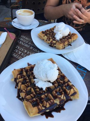 With coconut ice cream  at Ice Queen Gelato in Athens