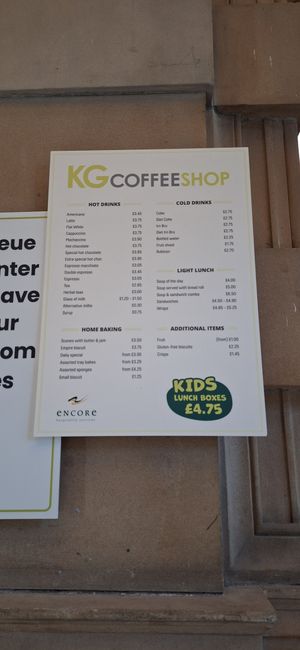 Menu at KG Coffee Shop - Kelvingrove Art Gallery and Museum in Glasgow